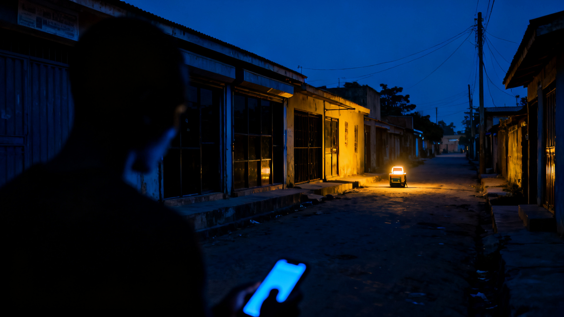 A street in a Nigerian town at night with the power out